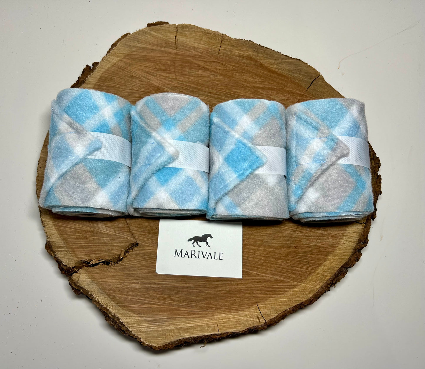 Lot de 4 polos pour poney - Bleu clair avec carreaux