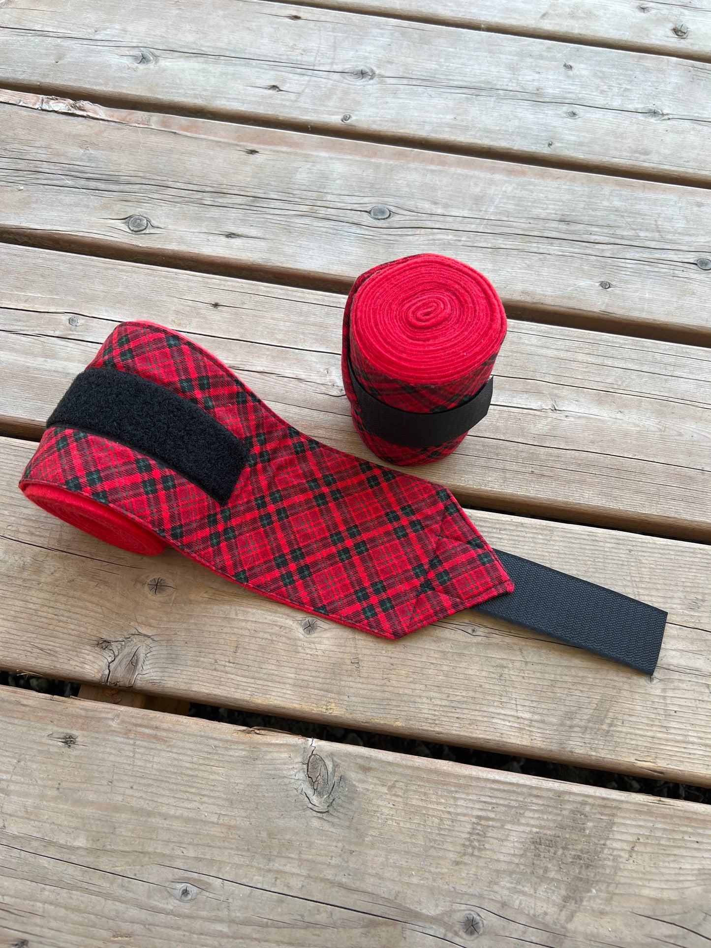 Set of 2 Horse Polo Wraps - Red with Plaid