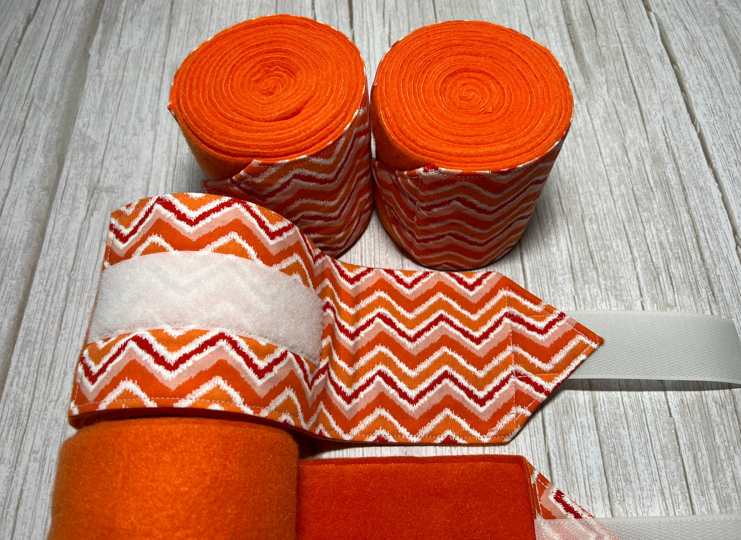 Set of 2 Horse Polo Wraps - Orange with Chevron Design