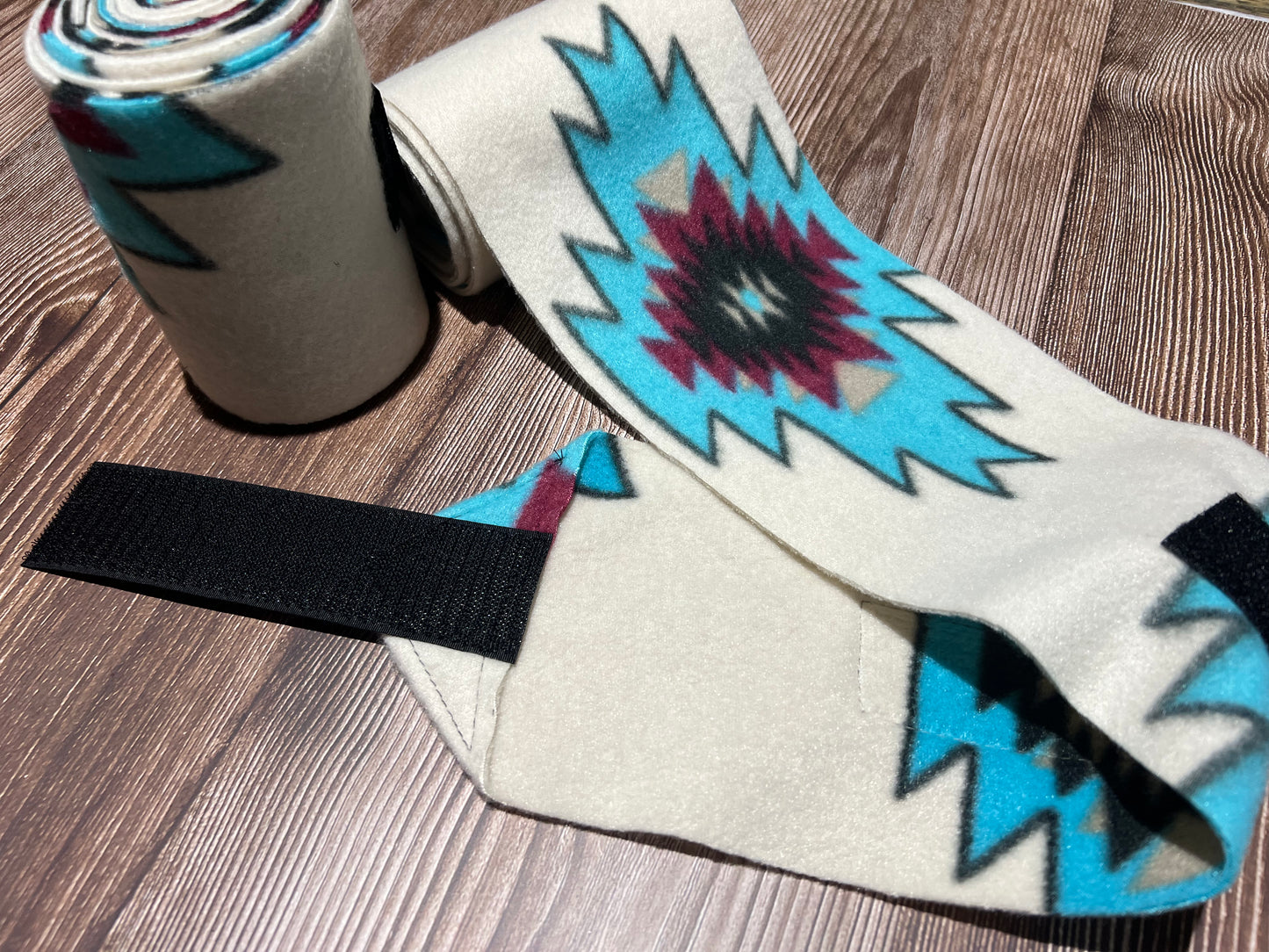 Set of 2 Horse Polo Wraps - Beige Turquoise Aztec