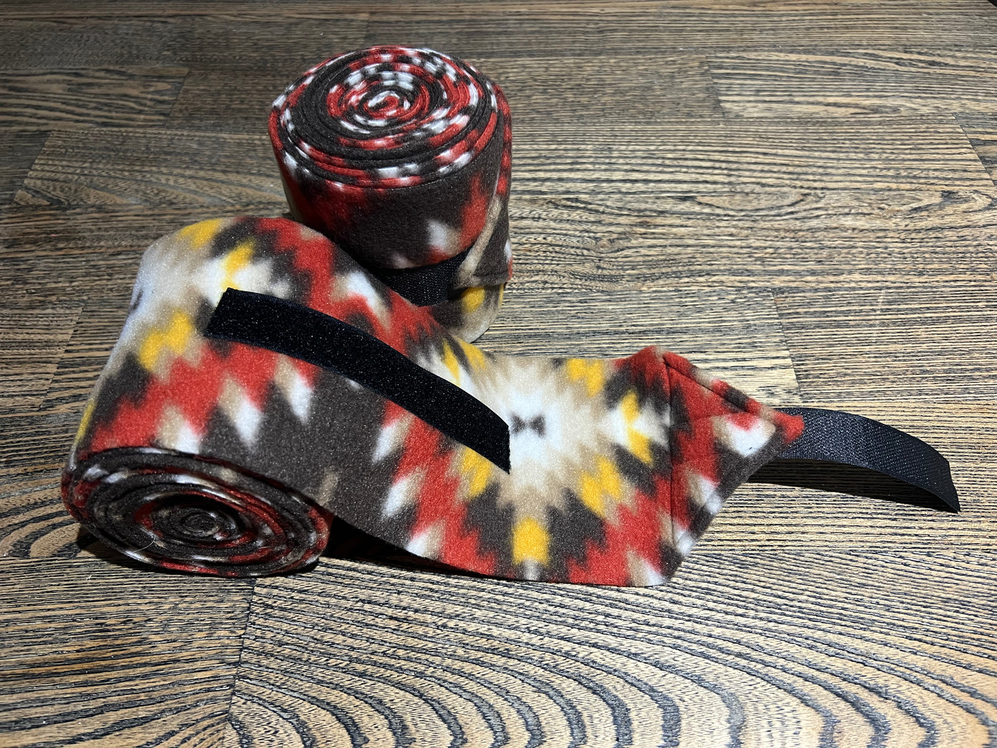 Set of 2 Horse Polo Wraps - Brown Red Aztec