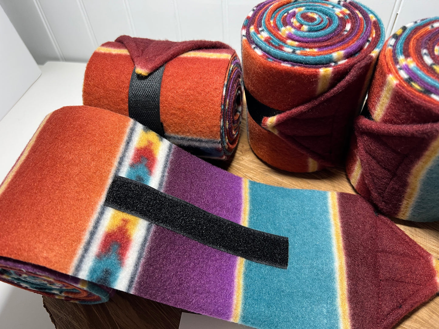 Set of 4 Horse Polo Wraps - Large Strips Warm Tones