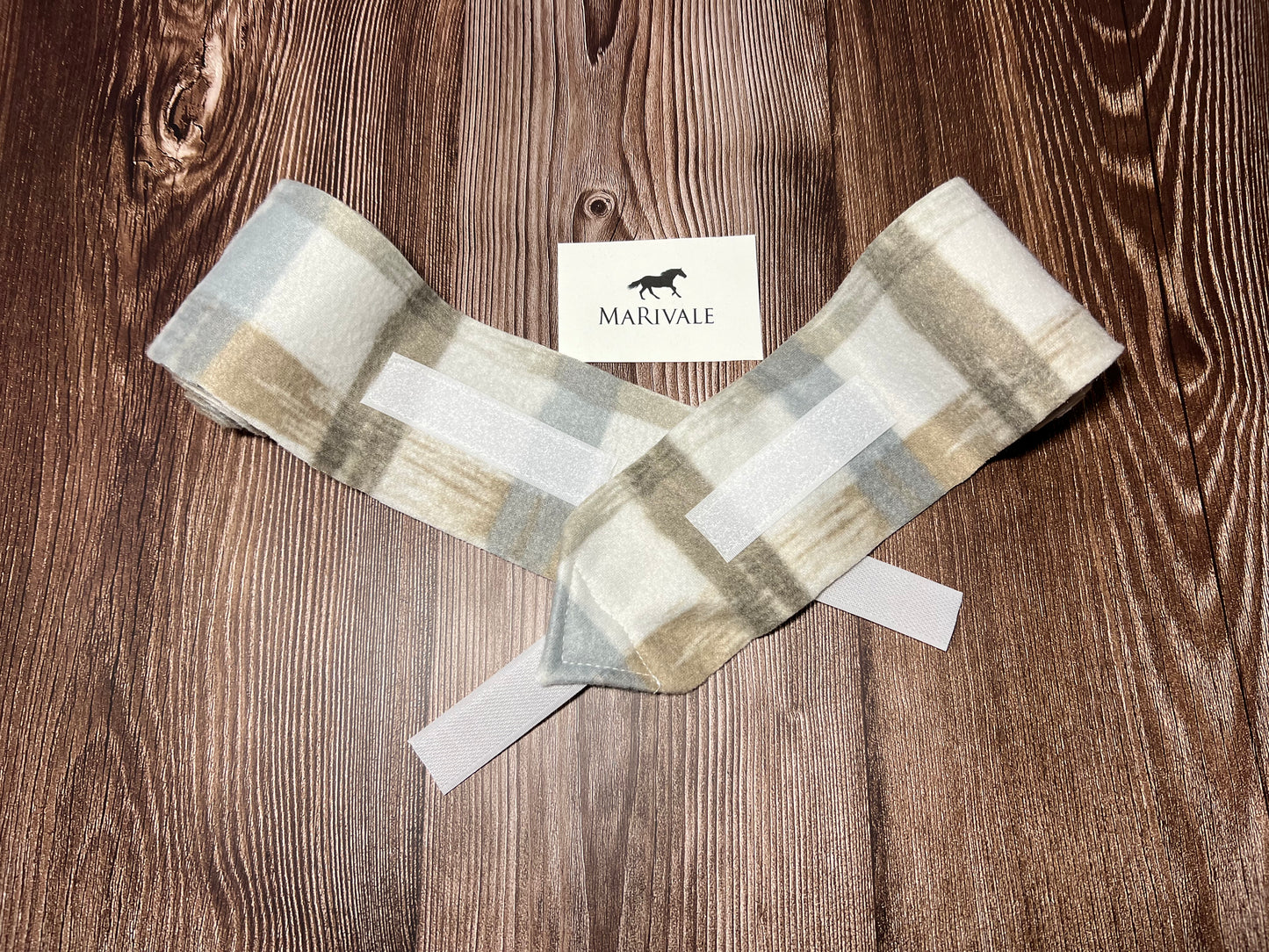 Set of 2 Miniature Polo Wraps - White, Beige and Light Blue Plaid
