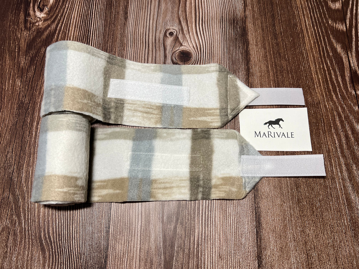 Set of 2 Miniature Polo Wraps - White, Beige and Light Blue Plaid