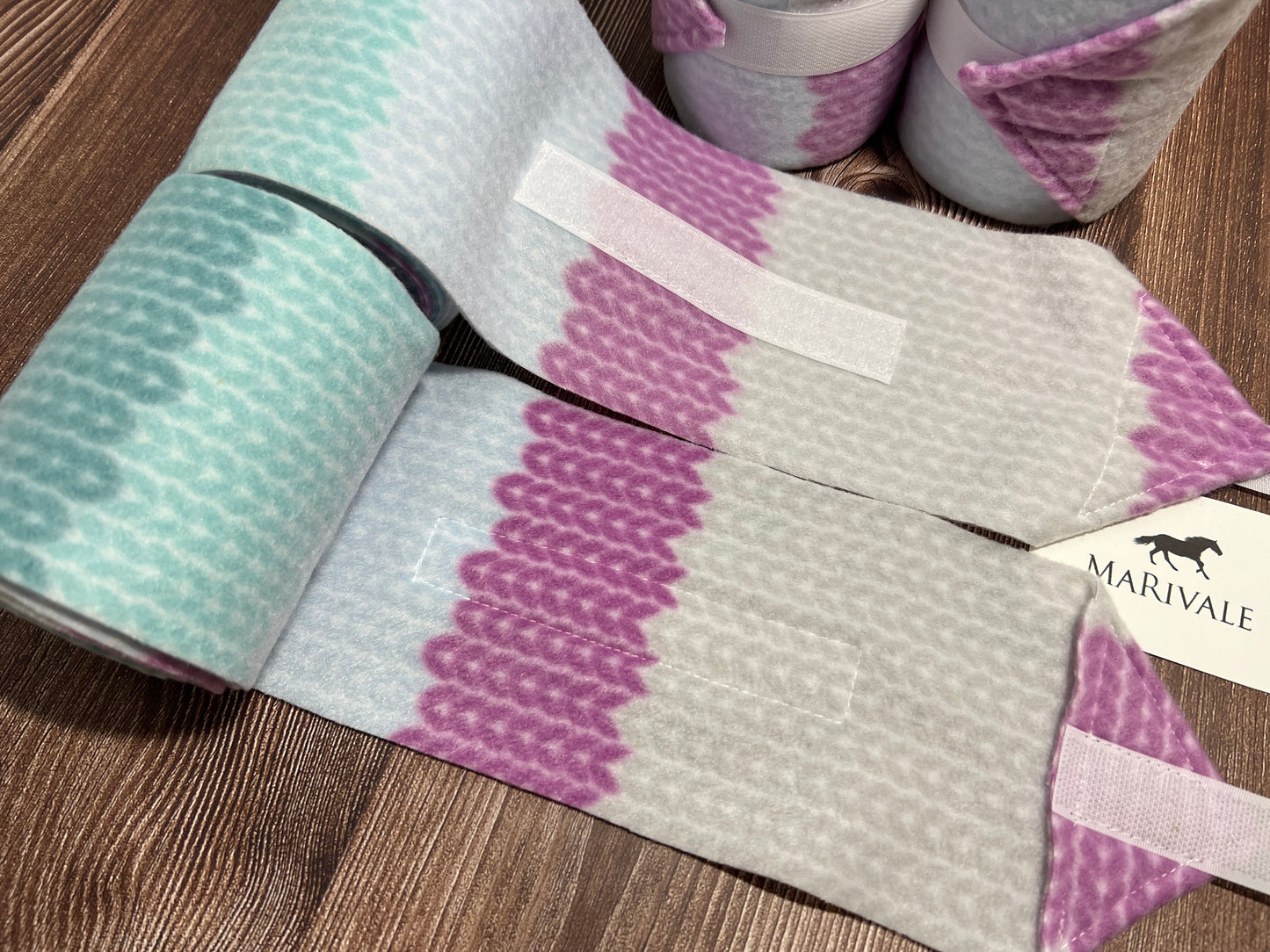 Lot de 2 polos pour chevaux - Tricot violet turquoise