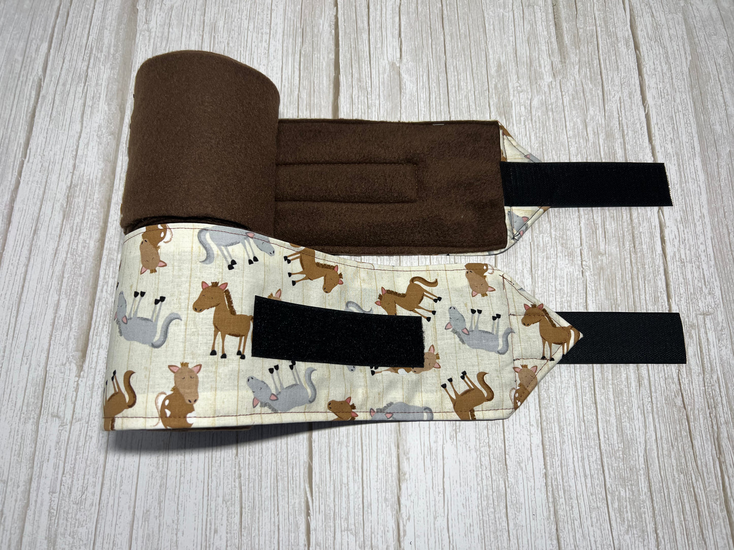 Set of 2 Horse Polo Wraps - Brown with Horses