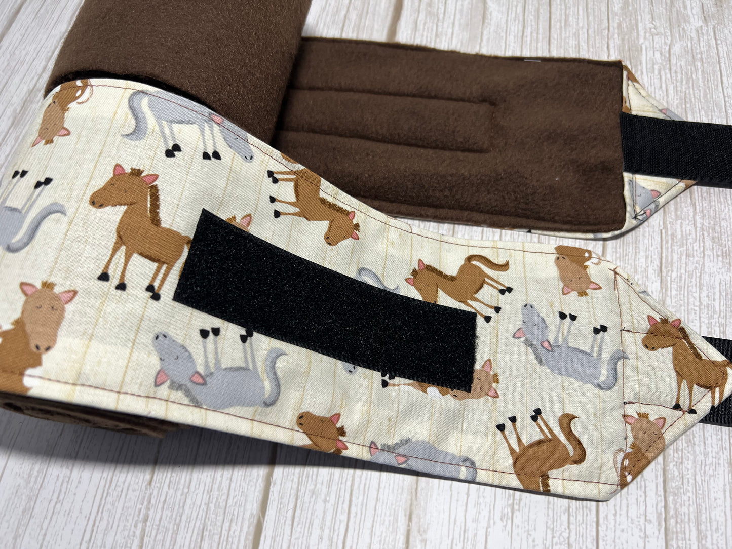 Set of 2 Horse Polo Wraps - Brown with Horses