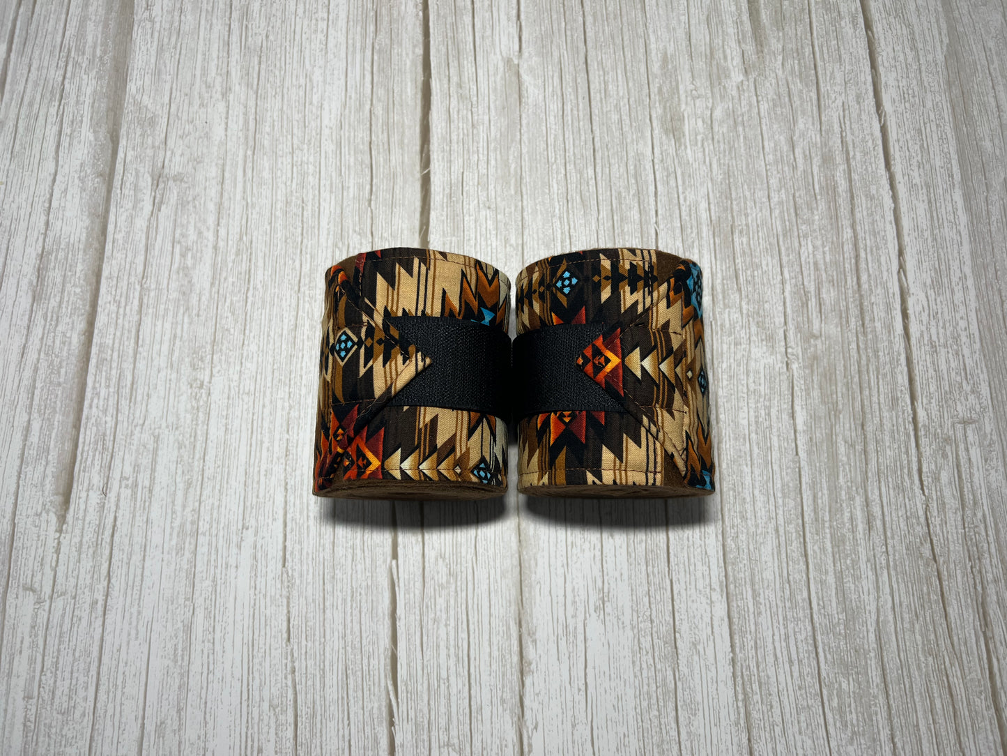 Set of 2 Horse Polo Wraps - Brown with Aztec Design
