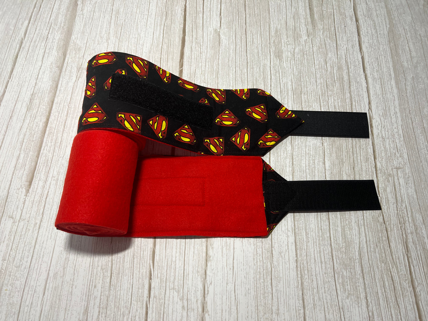 Set of 2 Horse Polo Wraps - Red with Superman