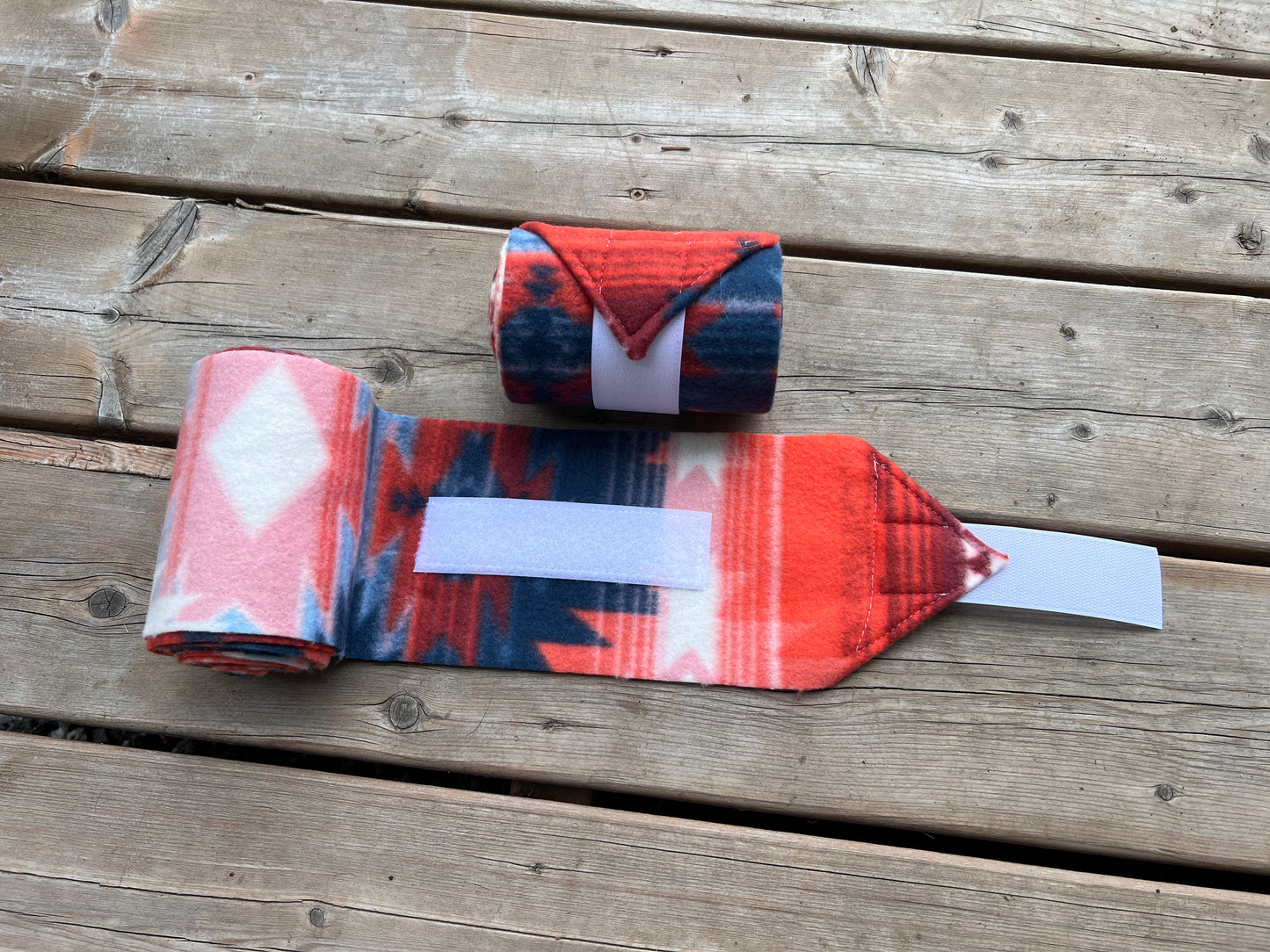 Set of 2 Horse Polo Wraps - Aztec Red and Blue