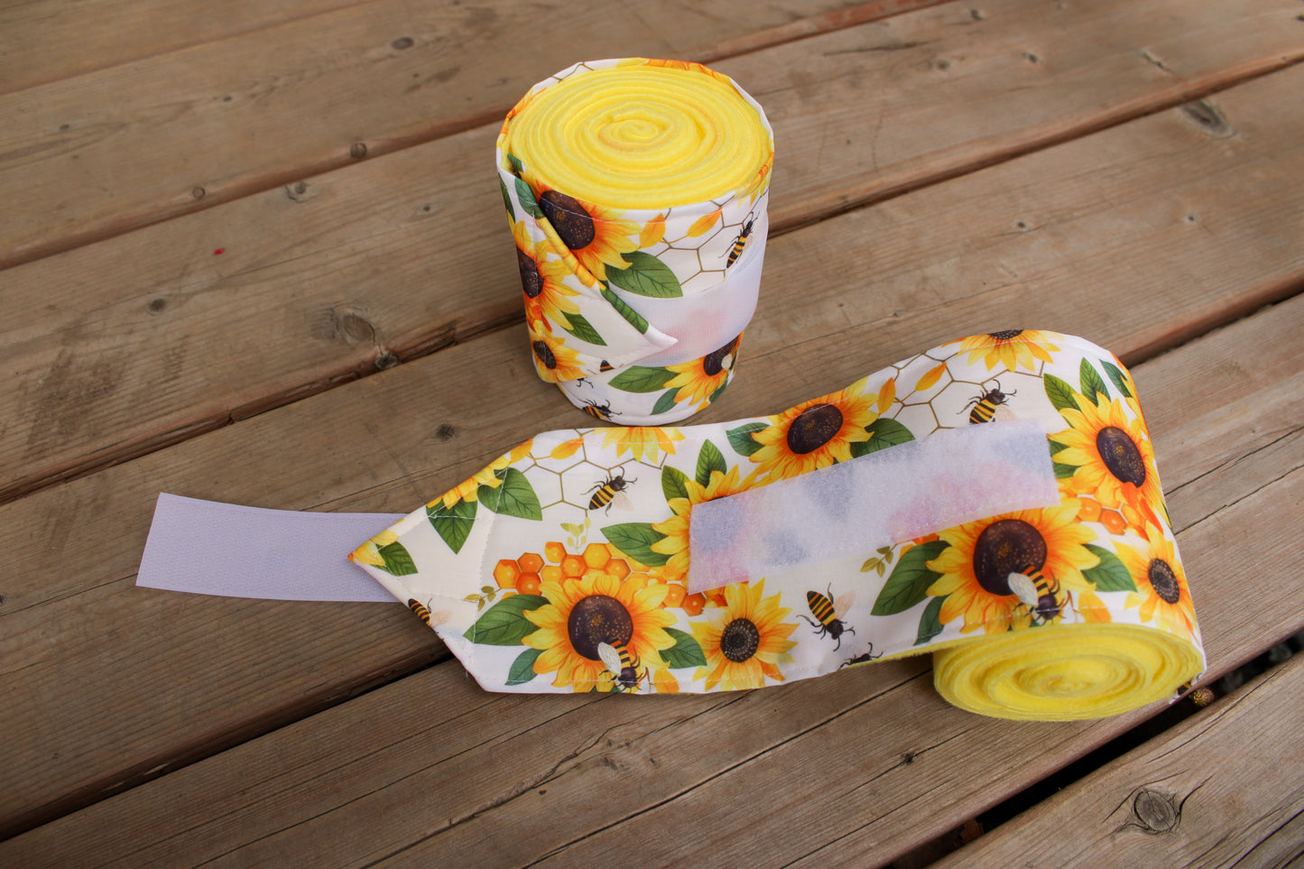 Set of 2 Horse Polo Wraps - Yellow with Sunflowers
