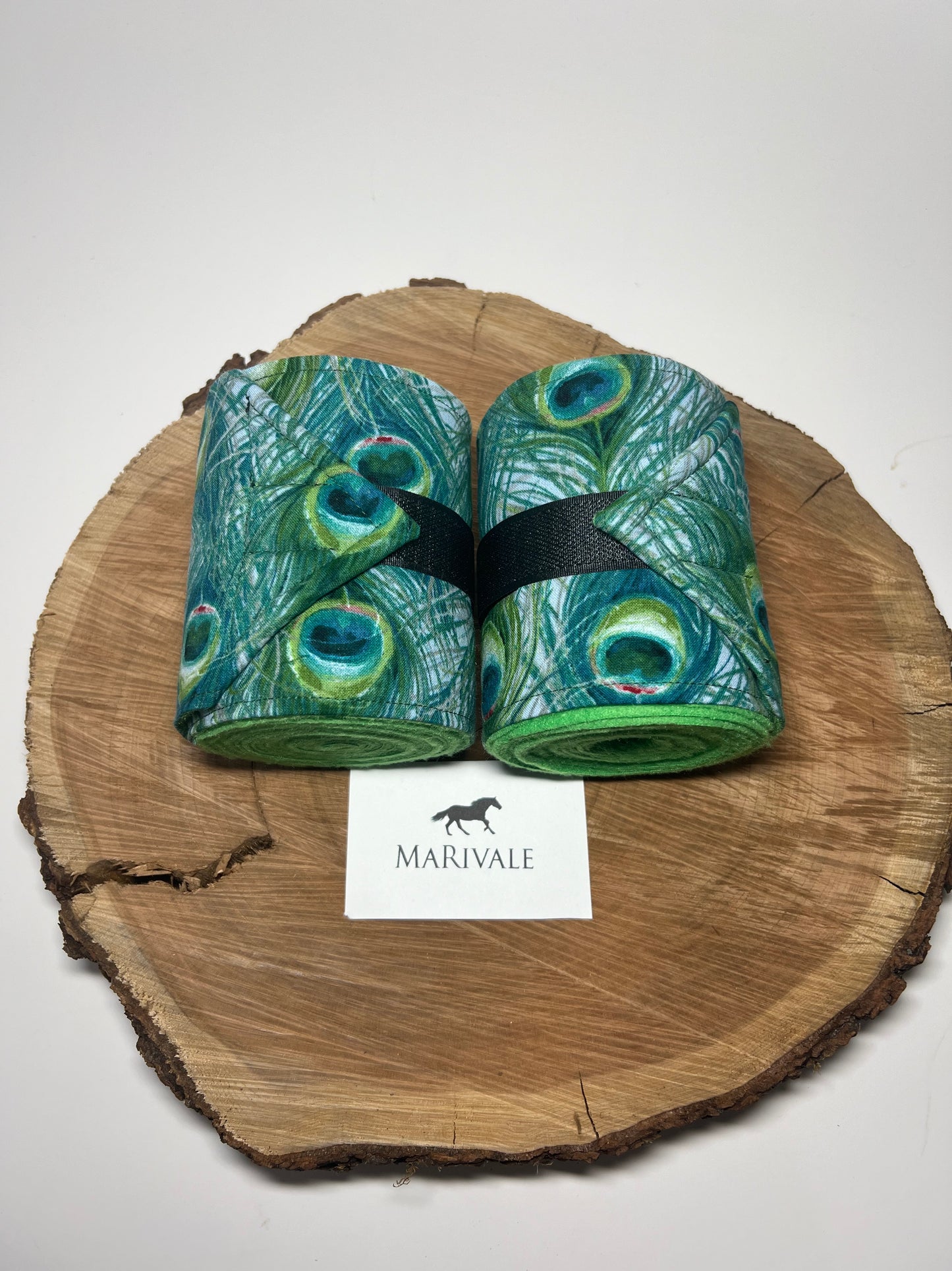 Set of 2 Horse Polo Wraps - Kelly Green with Peacock