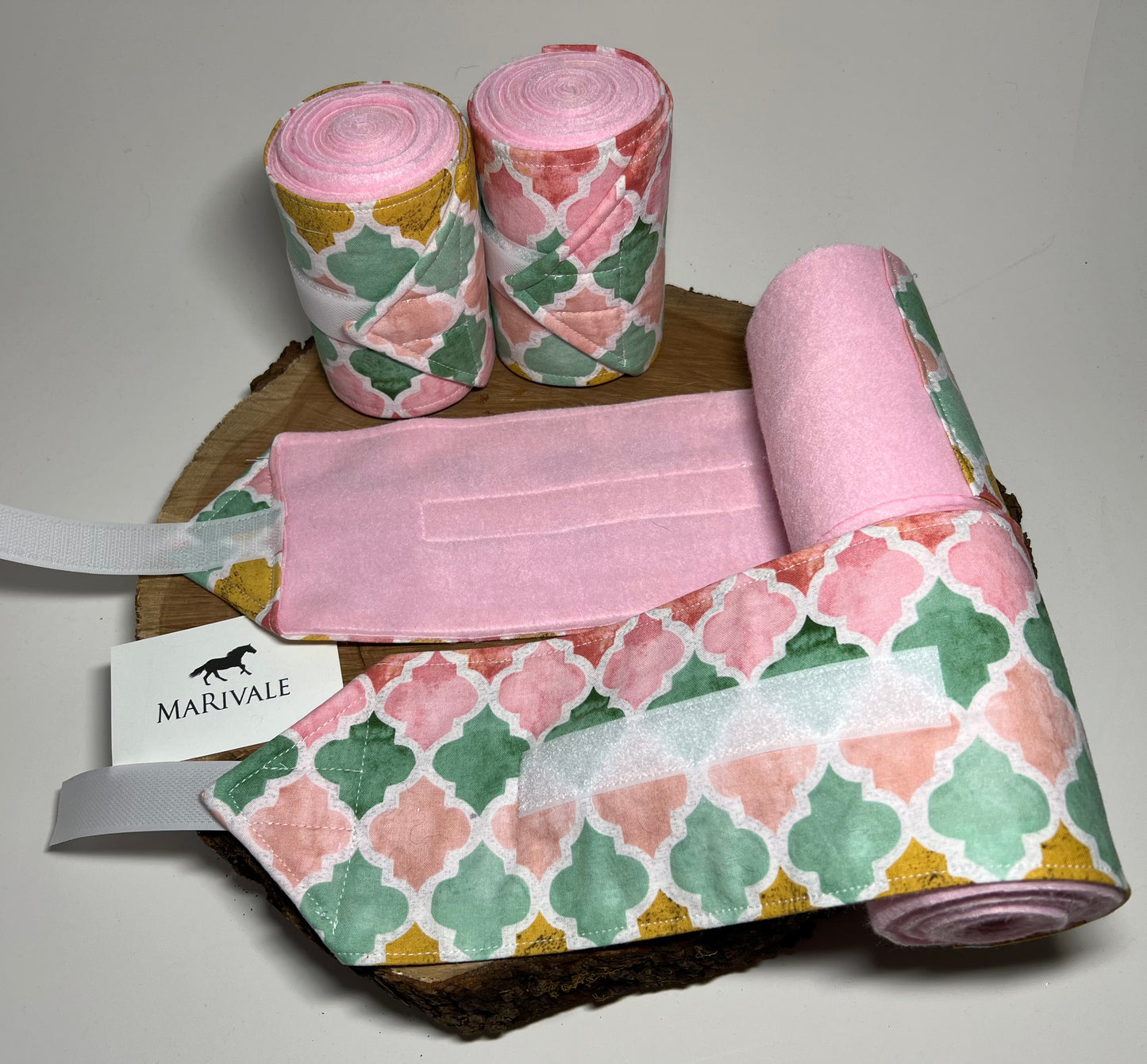 Set of 4 Horse Polo Wraps - Pink with Design