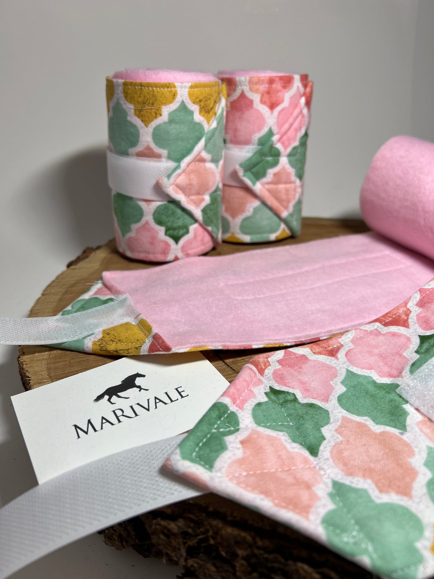 Set of 4 Horse Polo Wraps - Pink with Design