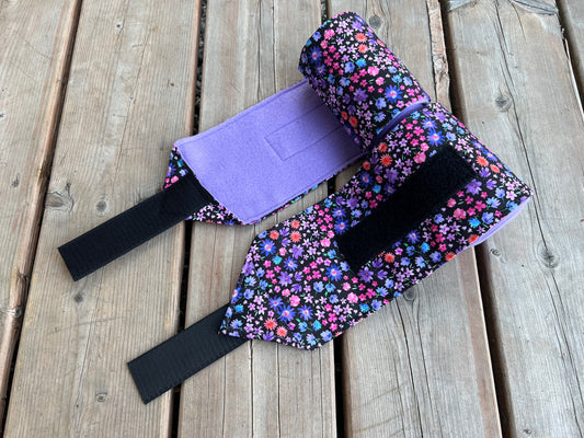 Set of 2 Horse Polo Wraps - Iris Purple with Flowers