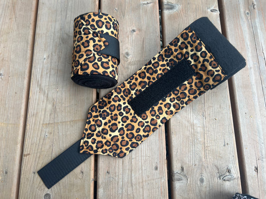 Set of 2 Horse Polo Wraps - Black with Leopard