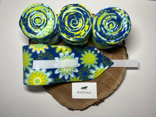 Set of 4 Horse Polo Wraps - Blue with Green Flowers