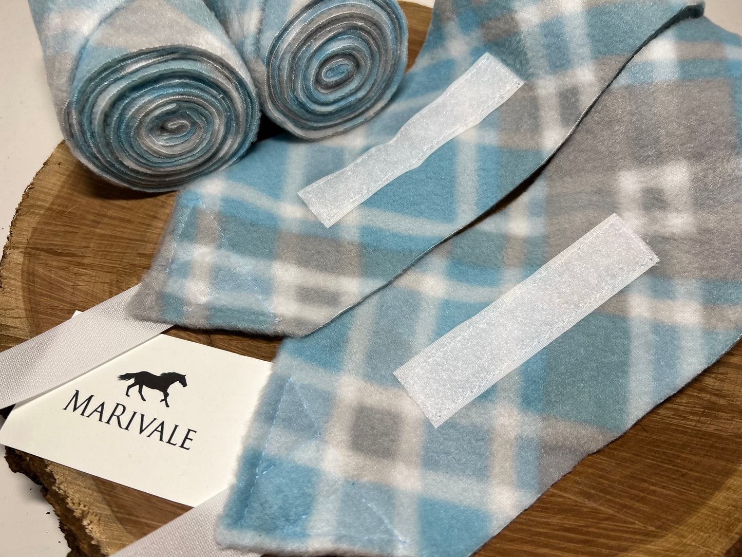 Lot de 4 polos pour poney - Bleu clair avec carreaux