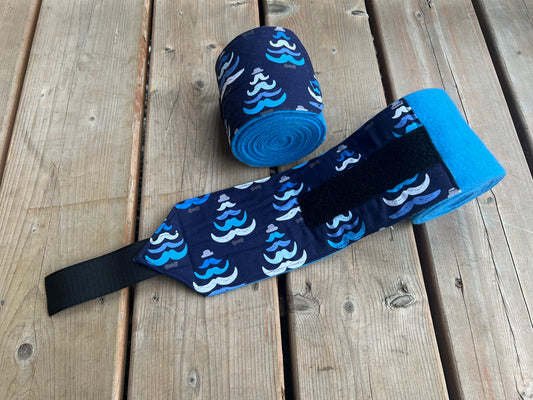 Lot de 2 polos pour chevaux - Bleu avec motif moustache
