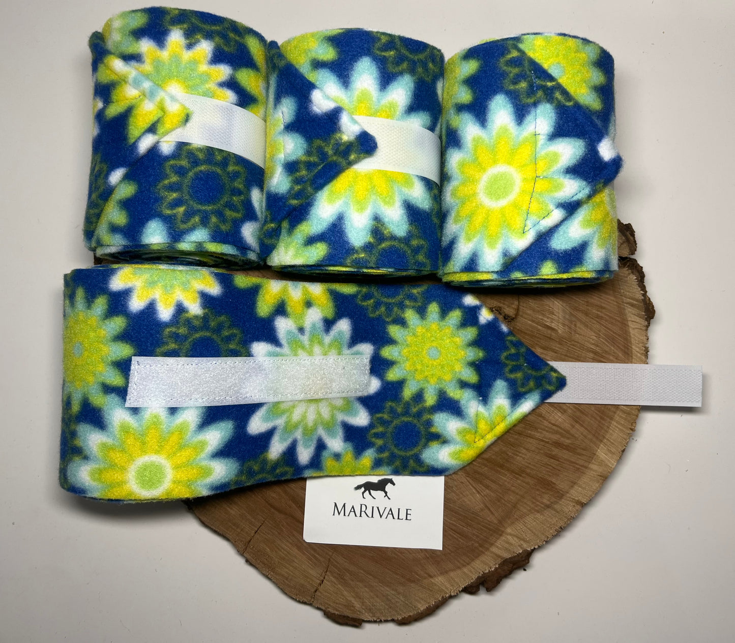 Set of 4 Horse Polo Wraps - Blue with Green Flowers