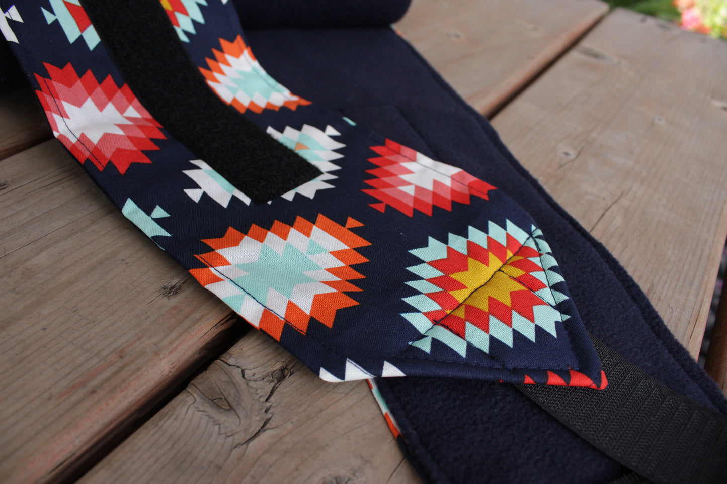 Set of 2 Horse Polo Wraps - Navy with Aztec