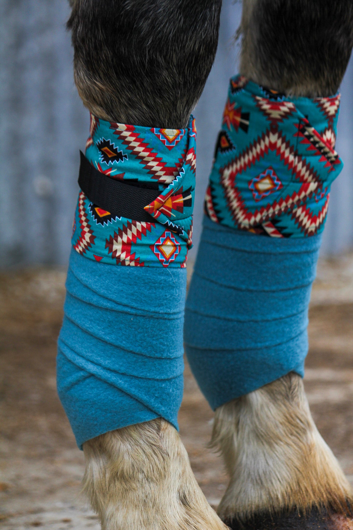 Set of 2 Horse Polo Wraps - Turquoise Aztec