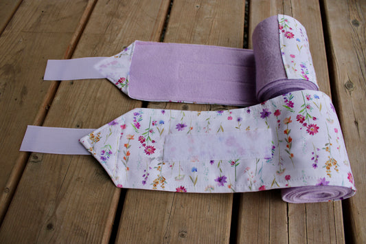 Set of 2 Horse Polo Wraps - Lilac with Flowers
