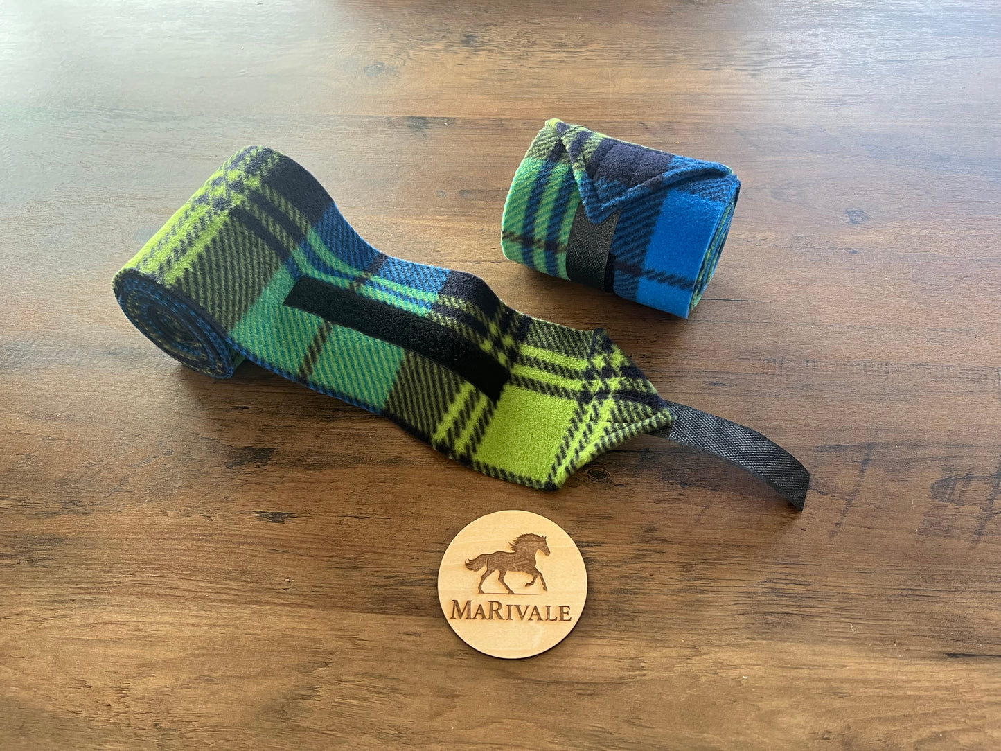 Lot de 2 polos pour chevaux - Bleu et vert avec carreaux