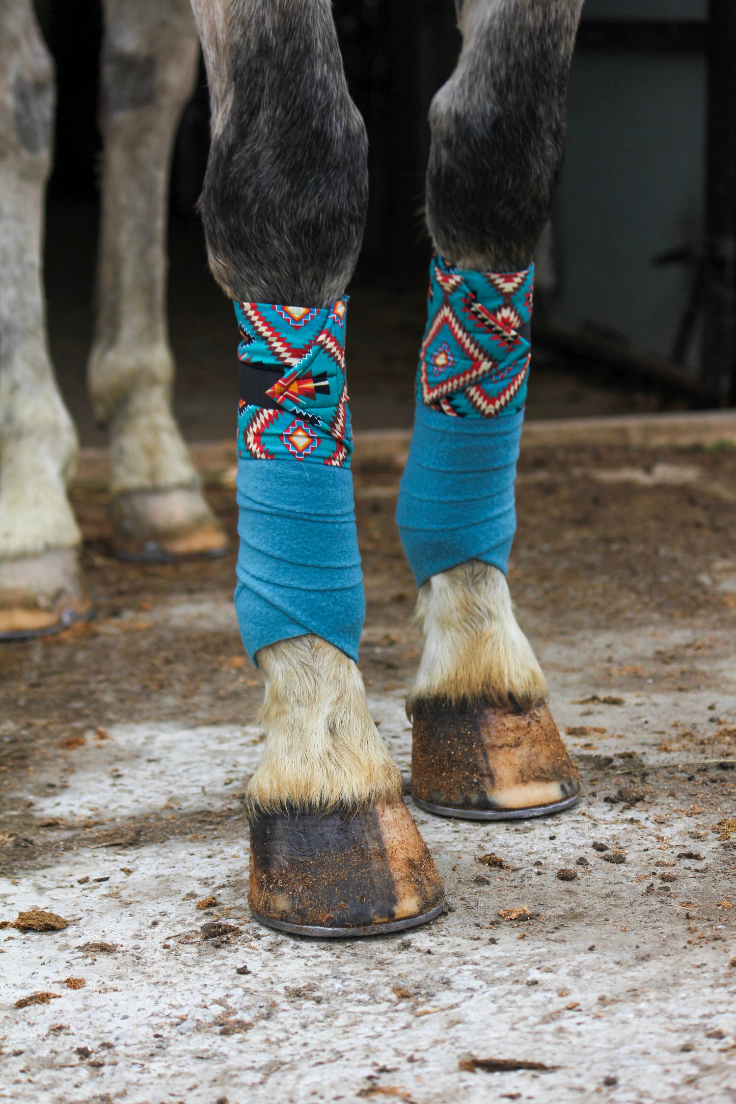 Set of 2 Horse Polo Wraps - Turquoise Aztec