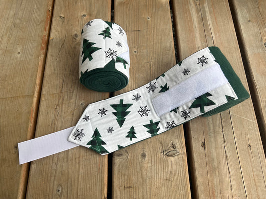 Lot de 2 polos pour chevaux - Vert forêt avec motif sapin de Noël