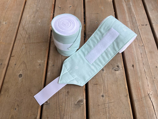 Set of 2 Horse Polo Wraps - White with Sage Green Flowers