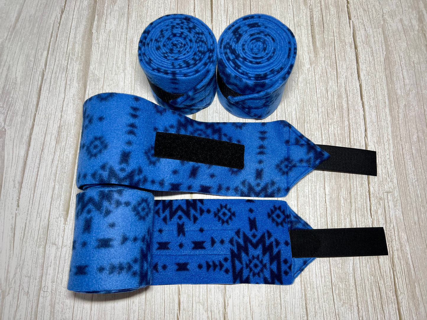 Set of 4 Horse Polo Wraps - Blue Aztec
