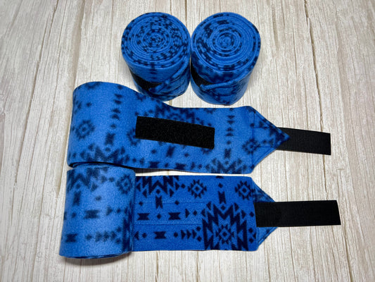 Set of 4 Horse Polo Wraps - Blue Aztec