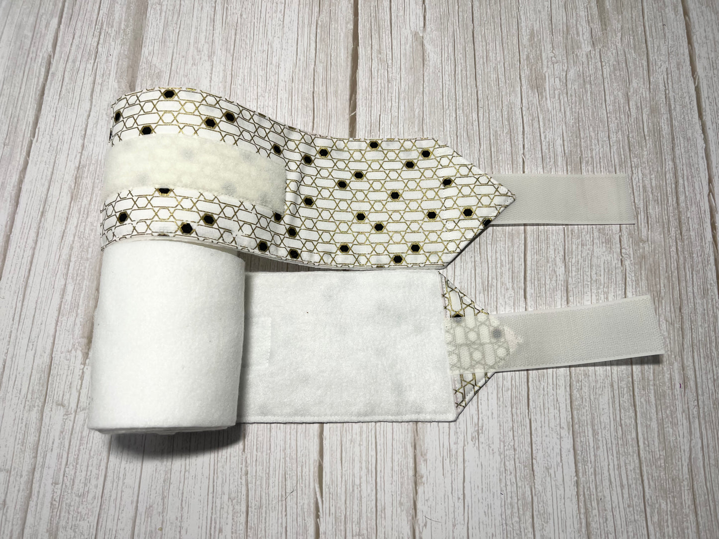 Set of 2 Horse Polo Wraps - White with Gold Design