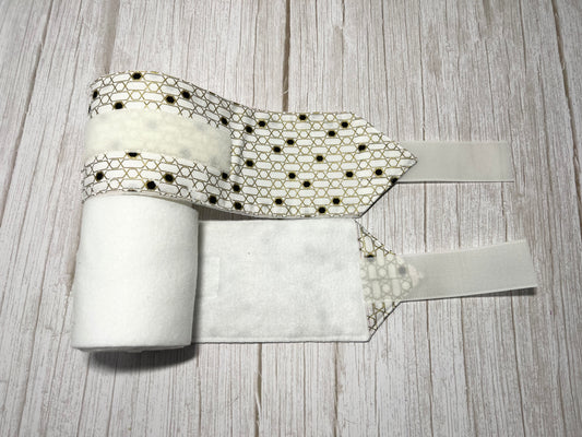 Set of 2 Horse Polo Wraps - White with Gold Design