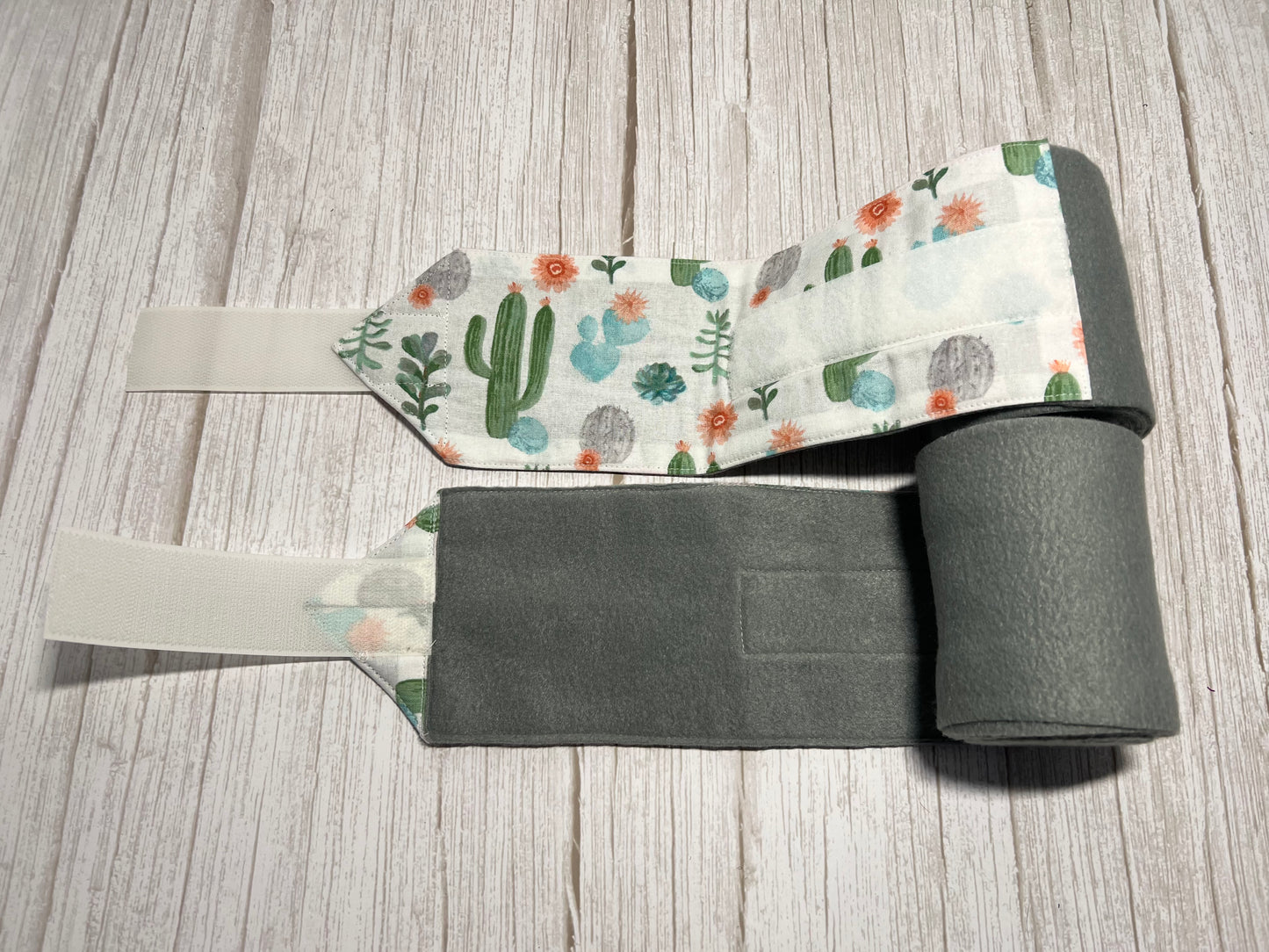 Set of 2 Horse Polo Wraps - Grey with Floral Cactus