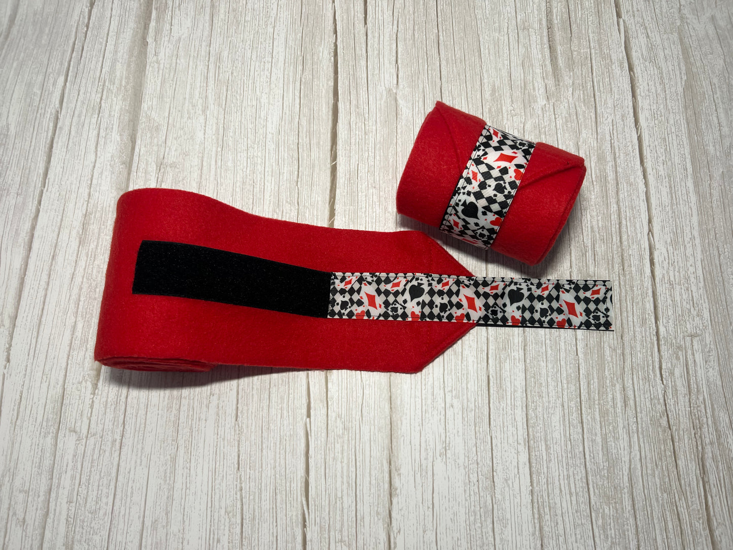 Set of 2 Horse Polo Wraps - Red with Play Cards Ribbon