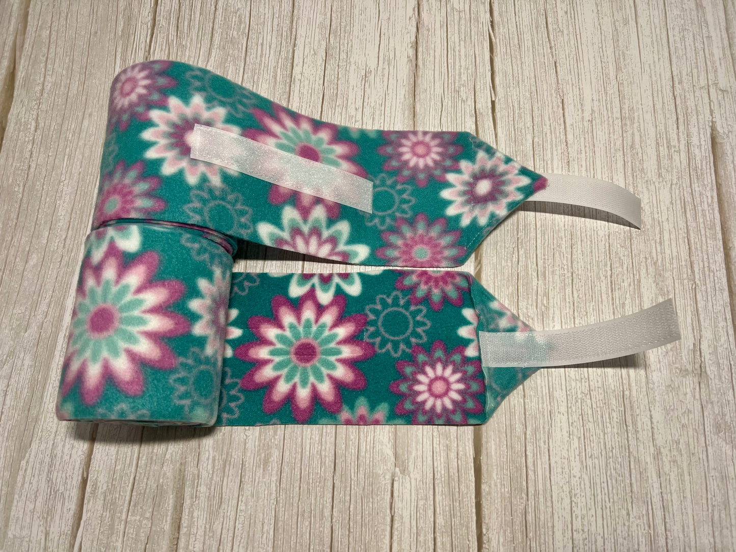 Set of 2 Horse Polo Wraps - Turquoise with Purple Flowers