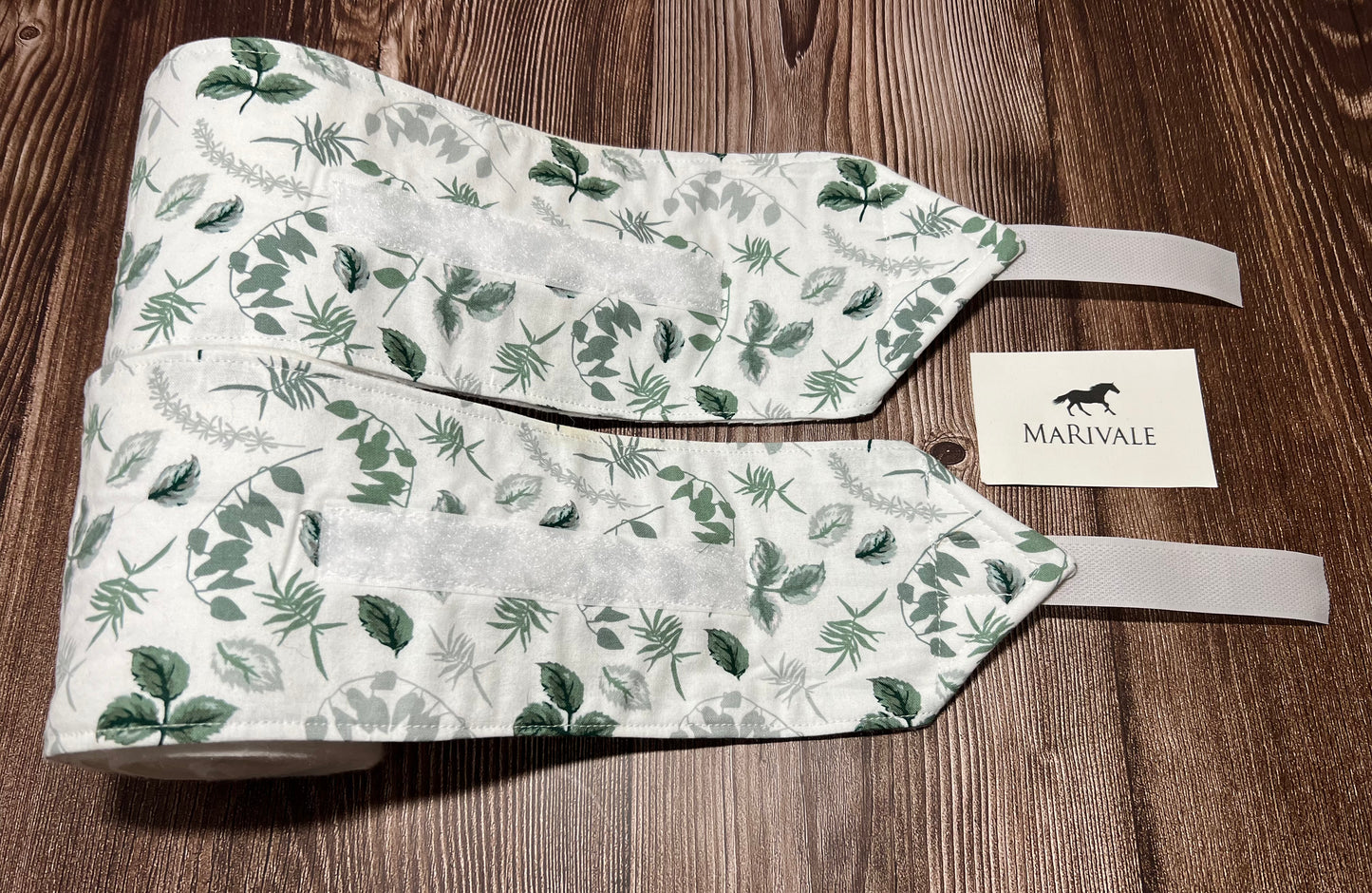 Set of 2 Horse Polo Wraps - White with Leaves