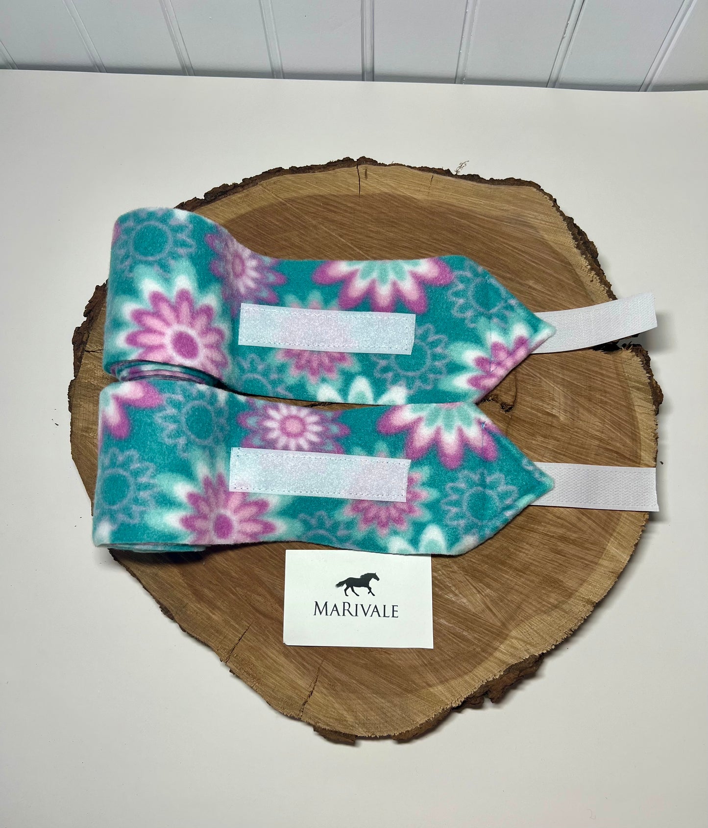 Set of 2 Miniature Polo Wraps - Turquoise with Purple Flowers