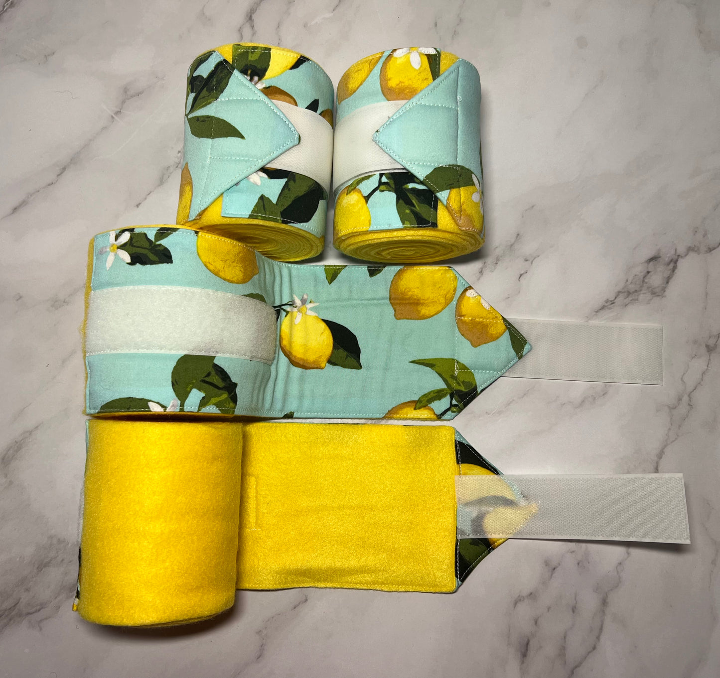 Set of 4 Horse Polo Wraps - Yellow with Lemons