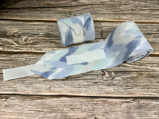 Set of 2 Horse Polo Wraps - Blue with Abstract Design