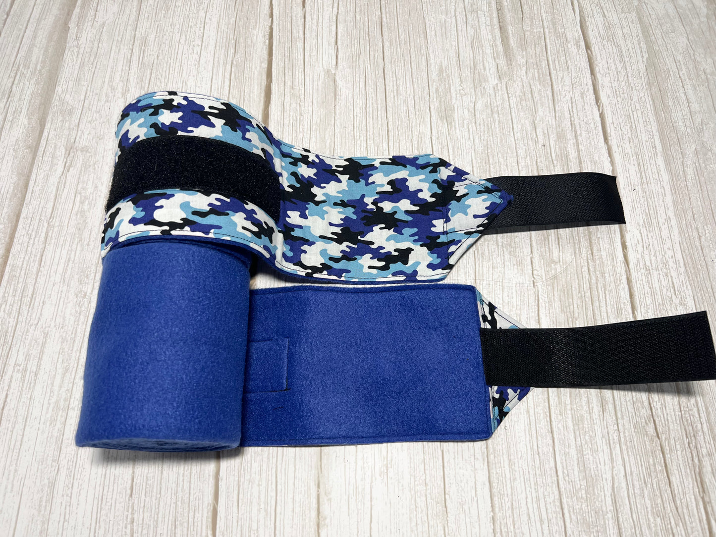 Set of 2 Horse Polo Wraps - Blue with Camo