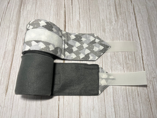 Set of 2 Horse Polo Wraps - Charcoal Grey with Design