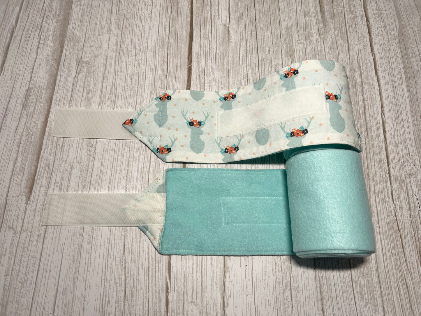 Set of 2 Horse Polo Wraps - Aqua with Floral Deer