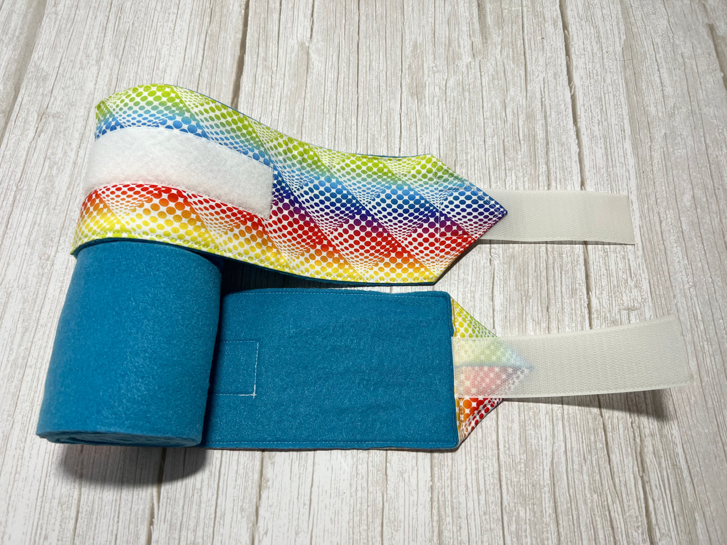 Set of 2 Horse Polo Wraps - Blue with Multicolor Design
