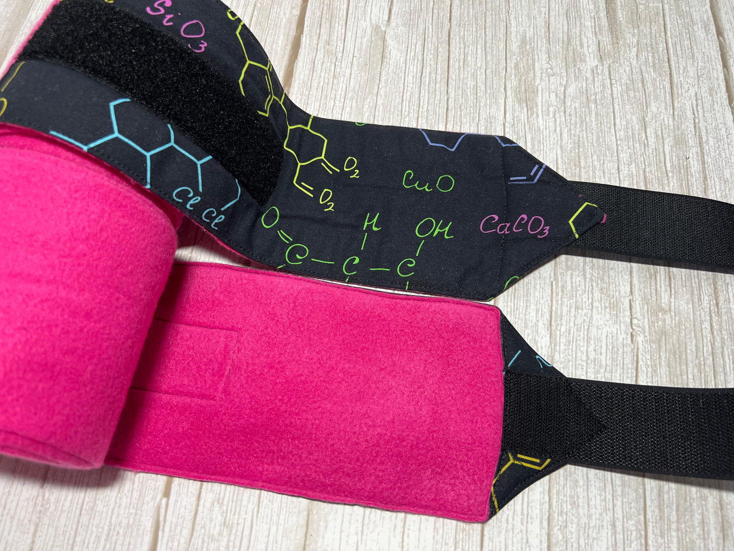 Set of 2 Horse Polo Wraps - Hot Pink with Chemistry Design