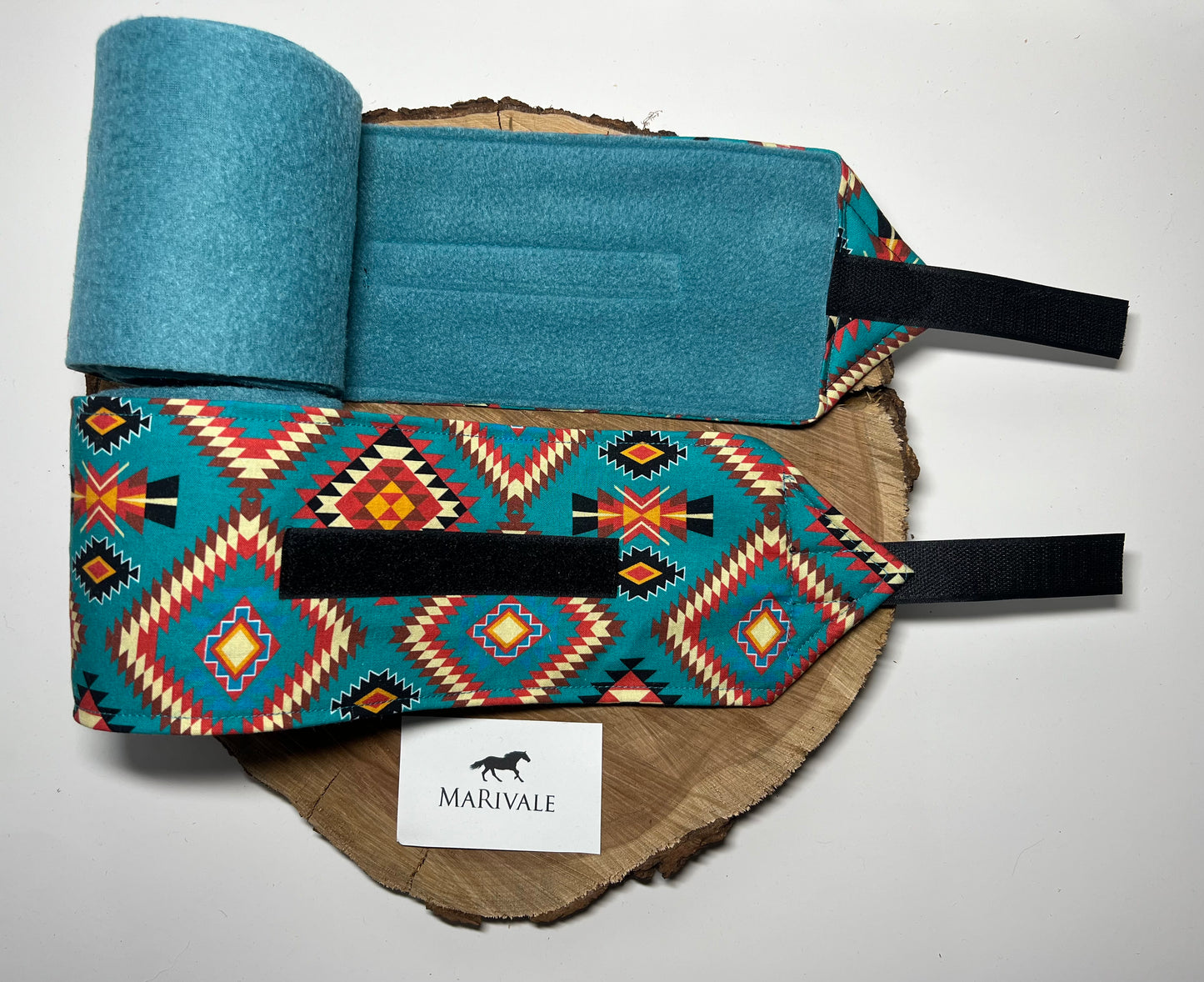 Set of 2 Horse Polo Wraps - Turquoise Aztec