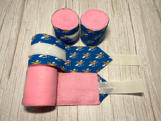 Set of 4 Horse Polo Wraps - Pink with Wonder Woman