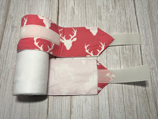 Set of 2 Horse Polo Wraps - White with Pink Deer Head